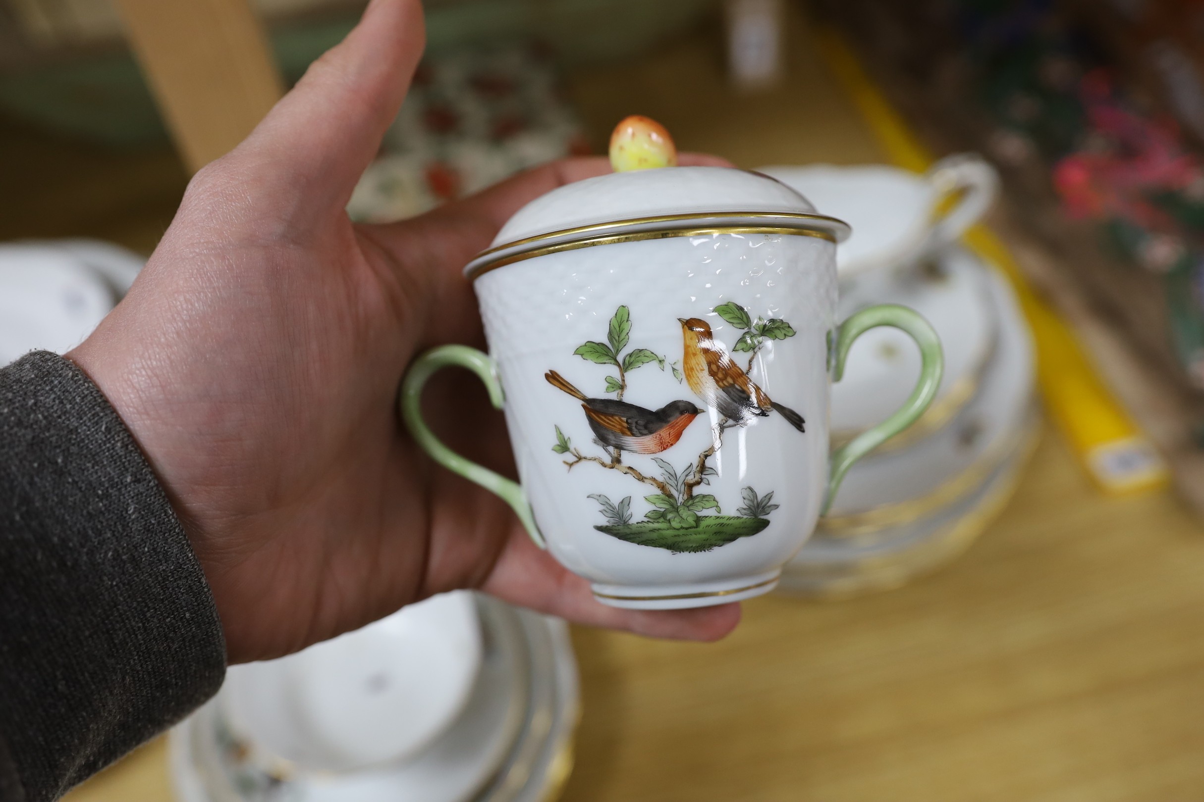 A Herend Rothschild Birds pattern part dinner service
